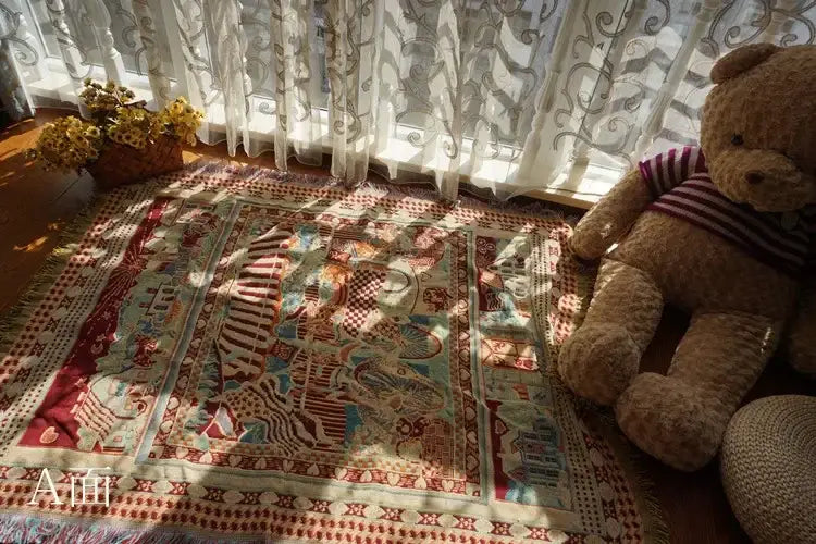 Boho jacquard knit throw blanket red & cream living room decor