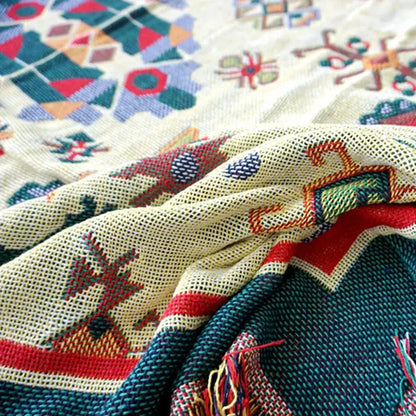 Boho jacquard knitted throw blanket green living room woven rug