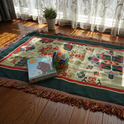 Boho jacquard knitted throw blanket green living room woven rug