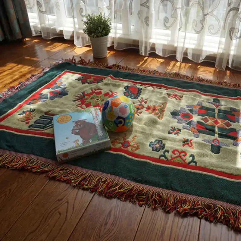 Boho jacquard knitted throw blanket green living room woven rug