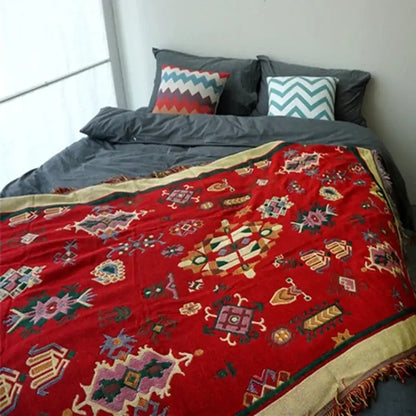 Boho jacquard knitted throw blanket green living room woven rug
