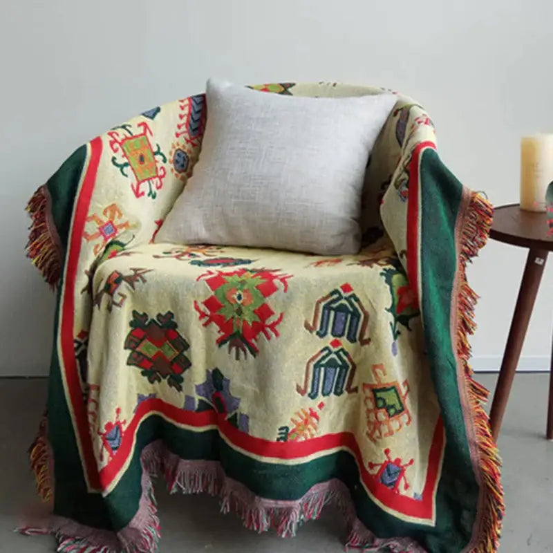 Boho jacquard knitted throw blanket green living room woven rug