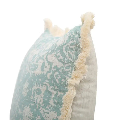 Boho light blue & white patterned pillow cover living room tassel