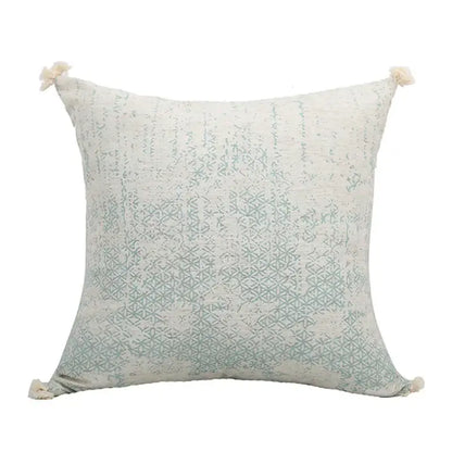 Boho light blue & white patterned pillow cover living room tassel
