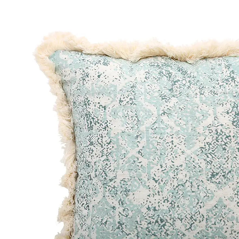 Boho light blue & white patterned pillow cover living room tassel
