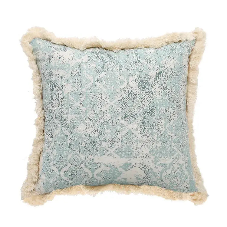 Boho light blue & white patterned pillow cover living room tassel