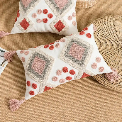 Boho loop tufted geometric pillow cover bedroom tassel cushion