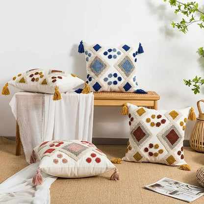 Boho loop tufted geometric pillow cover bedroom tassel cushion