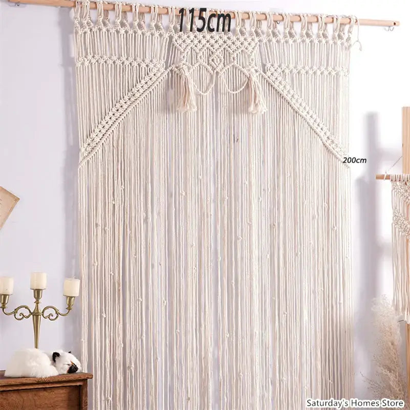 Boho macrame tassel curtain tapestry for living room window decor