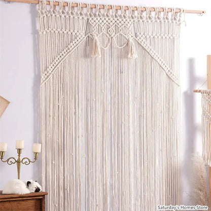 Boho macrame tassel curtain tapestry for living room window decor