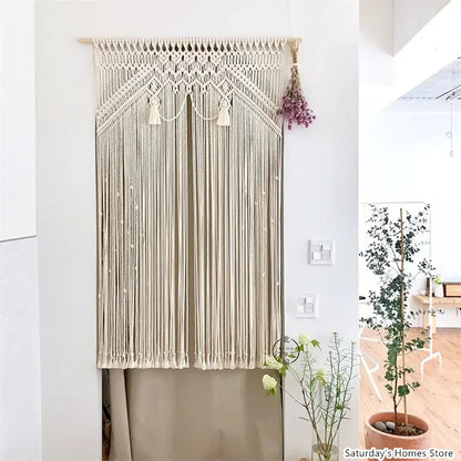 Boho macrame tassel curtain tapestry for living room window decor