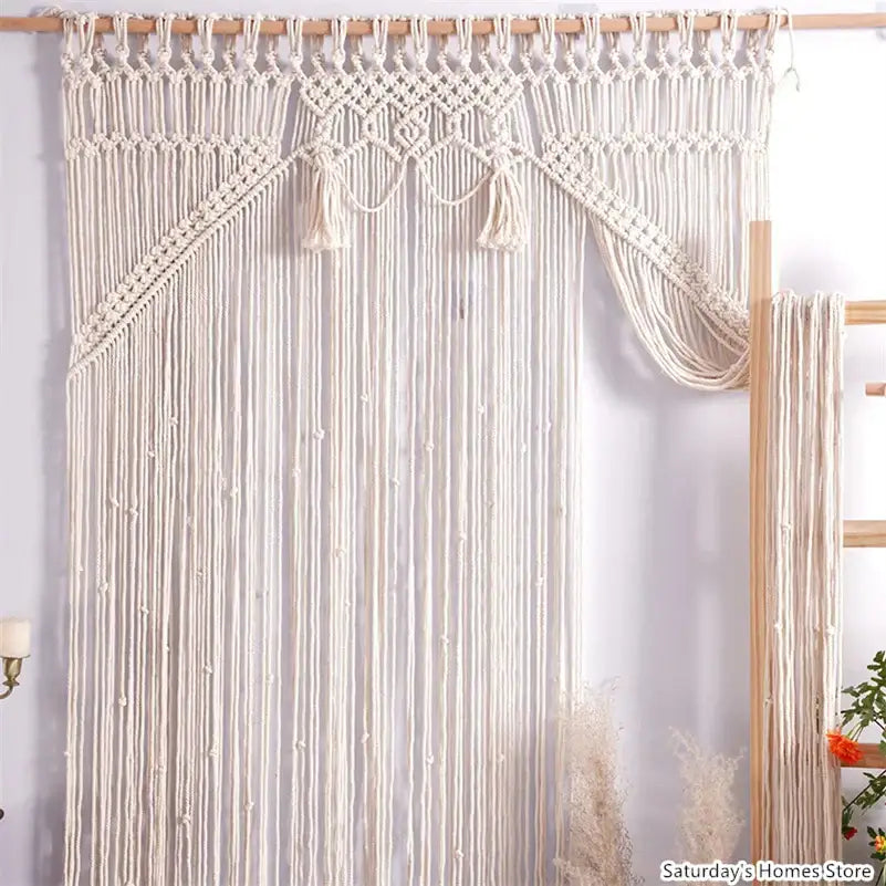 Boho macrame tassel curtain tapestry for living room window decor