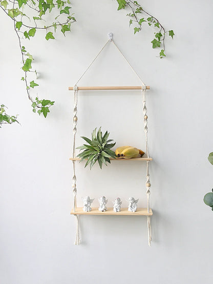 DecorBites™ Boho Macrame Wall Shelf for Home Decor