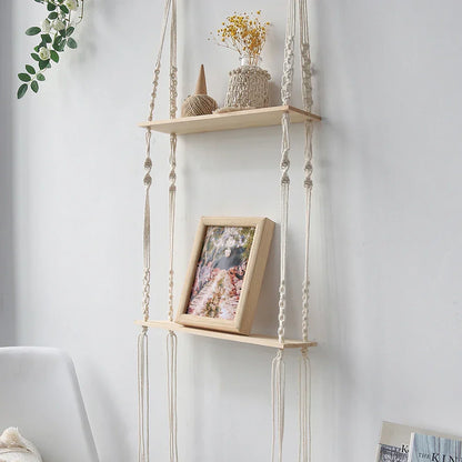 DecorBites™ Boho Macrame Wall Shelf for Home Decor