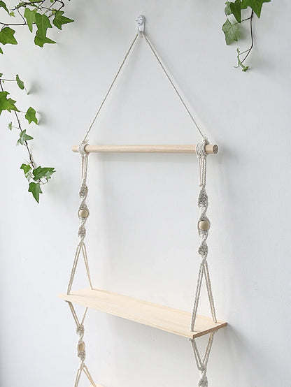 DecorBites™ Boho Macrame Wall Shelf for Home Decor