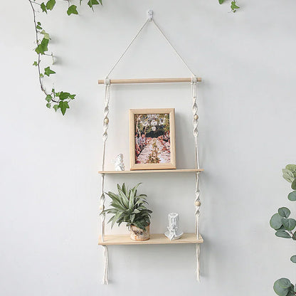 DecorBites™ Boho Macrame Wall Shelf for Home Decor