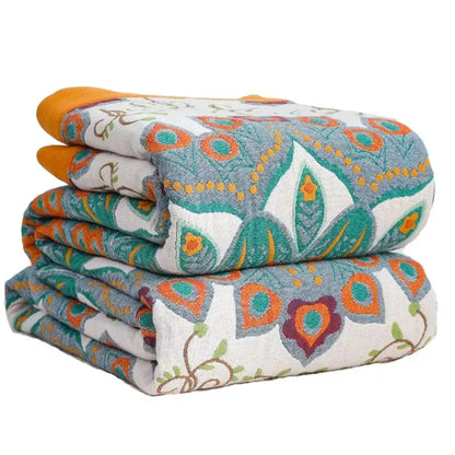 Boho mandala cotton summer blanket bedroom teal & orange throw
