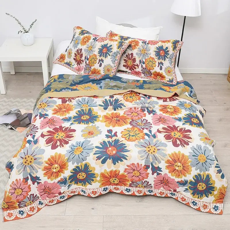 Boho mandala cotton summer blanket bedroom teal & orange throw