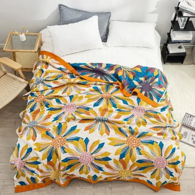Boho mandala cotton summer blanket bedroom teal & orange throw