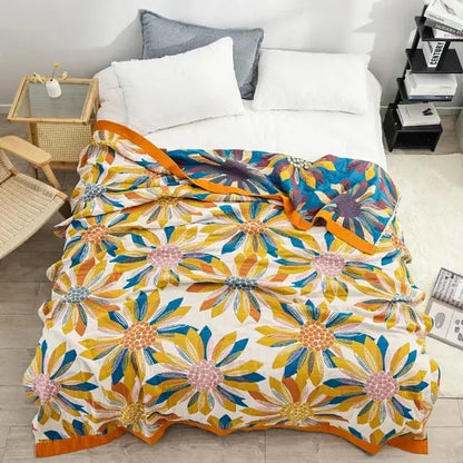 Boho mandala cotton summer blanket bedroom teal & orange throw