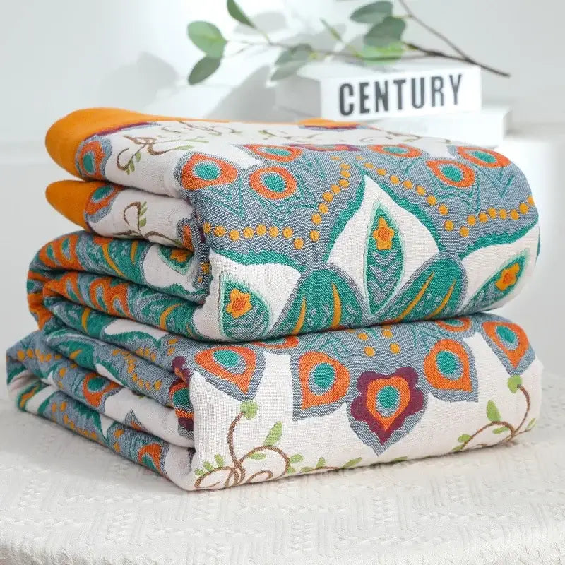 Boho mandala cotton summer blanket bedroom teal & orange throw