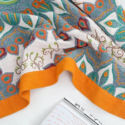 Boho mandala cotton summer blanket bedroom teal & orange throw