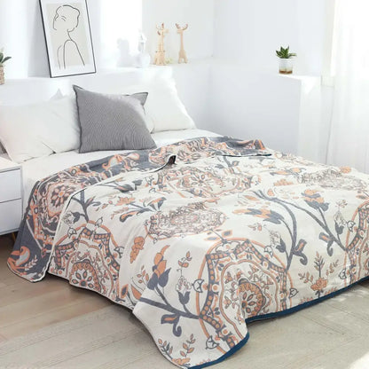 Boho mandala cotton summer blanket bedroom teal & orange throw
