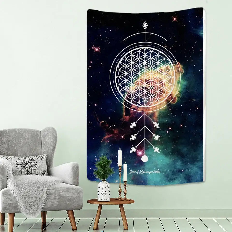 Boho mandala tapestry cosmic dreamcatcher wall hanging bedroom decor