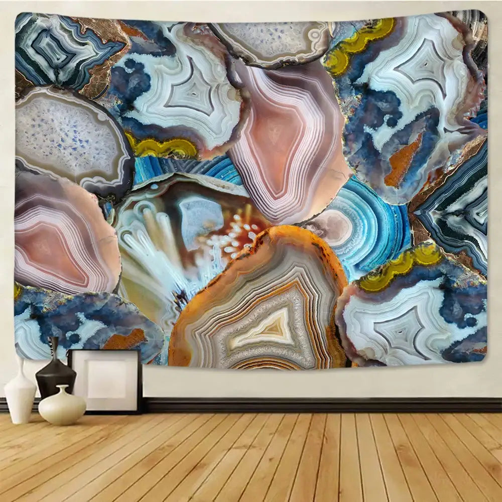 Boho marble abstract agate wall tapestry for bedroom decor