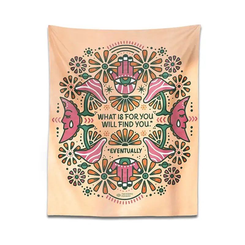 Boho moon flower magic peach tapestry bedroom wall hanging