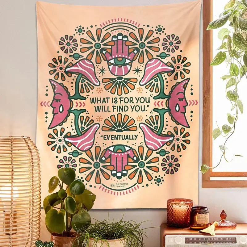 Boho moon flower magic peach tapestry bedroom wall hanging
