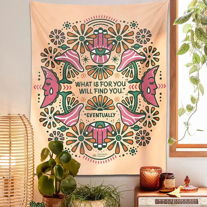 Boho moon flower magic peach tapestry bedroom wall hanging