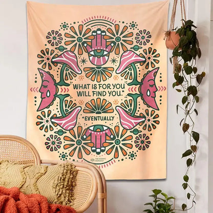 Boho moon flower magic peach tapestry bedroom wall hanging