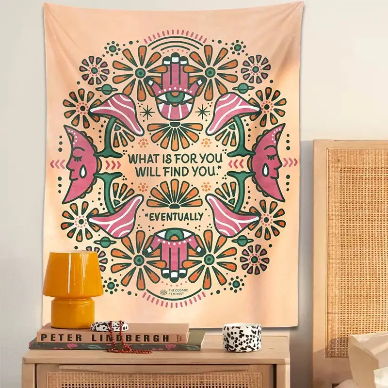Boho moon flower magic peach tapestry bedroom wall hanging