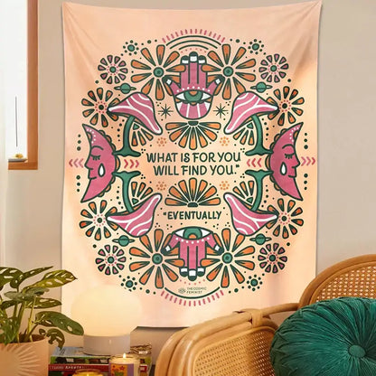 Boho moon flower magic peach tapestry bedroom wall hanging