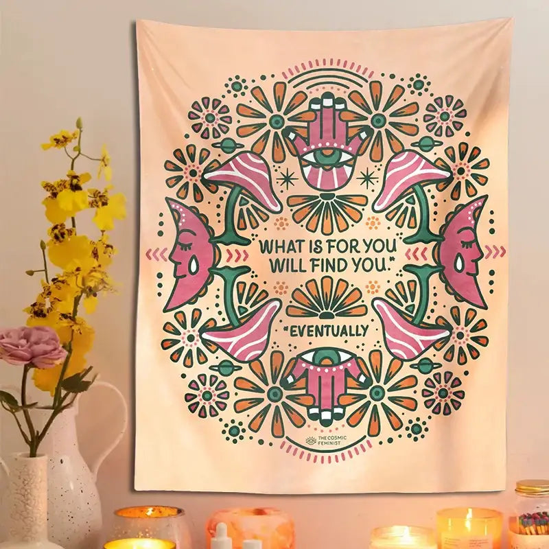 Boho moon flower magic peach tapestry bedroom wall hanging