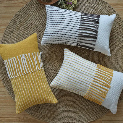 Boho moroccan fringed pillowcase set earthy tones living room decor