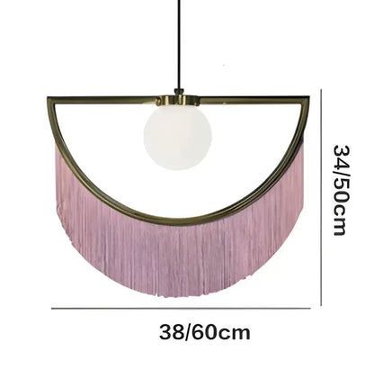 Boho multi color fringe glass ball pendant light for bedroom