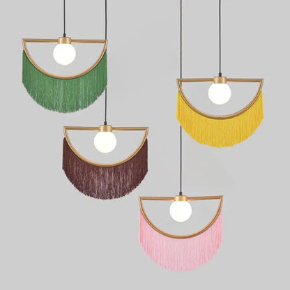 Boho multi color fringe glass ball pendant light for bedroom
