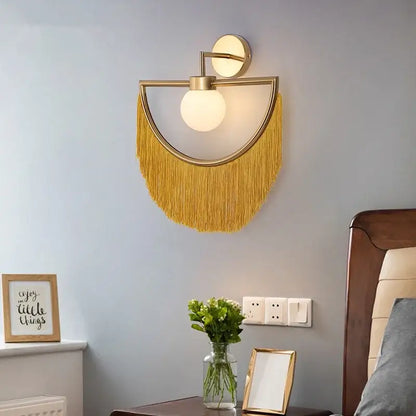 Boho multi color fringe glass ball pendant light for bedroom