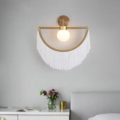 Boho multi color fringe glass ball pendant light for bedroom
