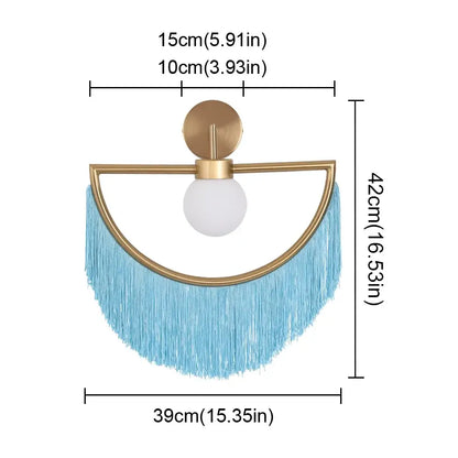 Boho multi color fringe glass ball pendant light for bedroom