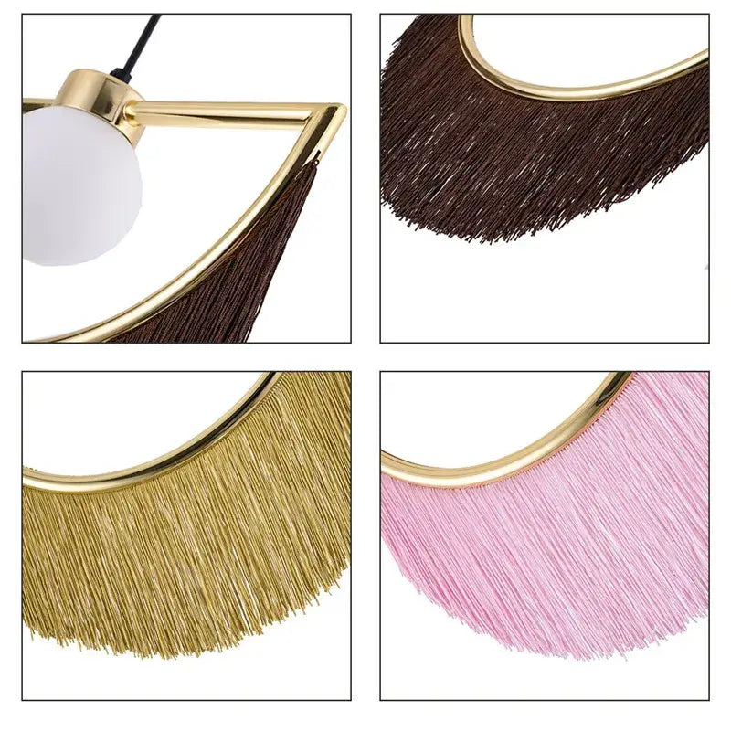 Boho multi color fringe glass ball pendant light for bedroom