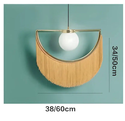 Boho multi color fringe glass ball pendant light for bedroom