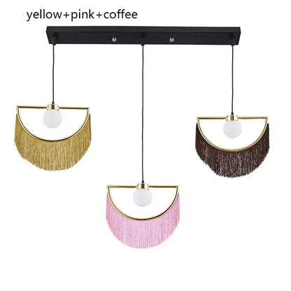 Boho multi color fringe glass ball pendant light for bedroom
