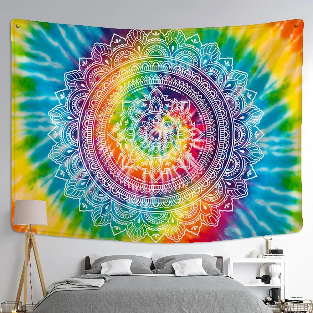 Boho multicolored indian mandala tapestry bedroom wall hanging