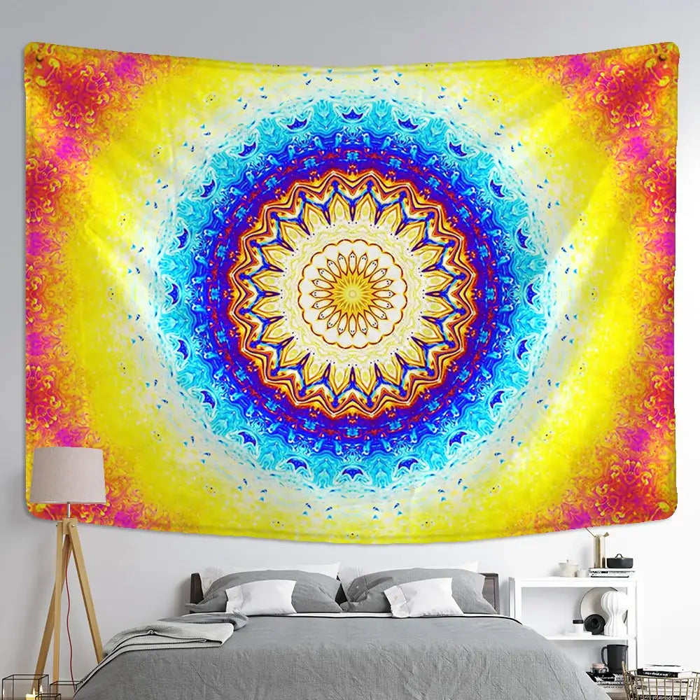 Boho multicolored indian mandala tapestry bedroom wall hanging