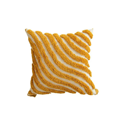Boho mustard geometric tufted cushion cover living room pom pom accent