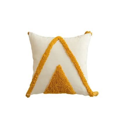 Boho mustard geometric tufted cushion cover living room pom pom accent