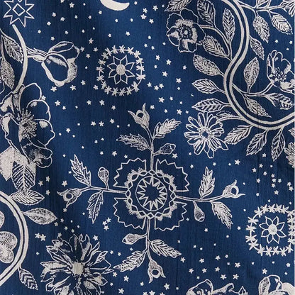 Boho navy blue celestial floral moon phase tapestry bedroom wall art
